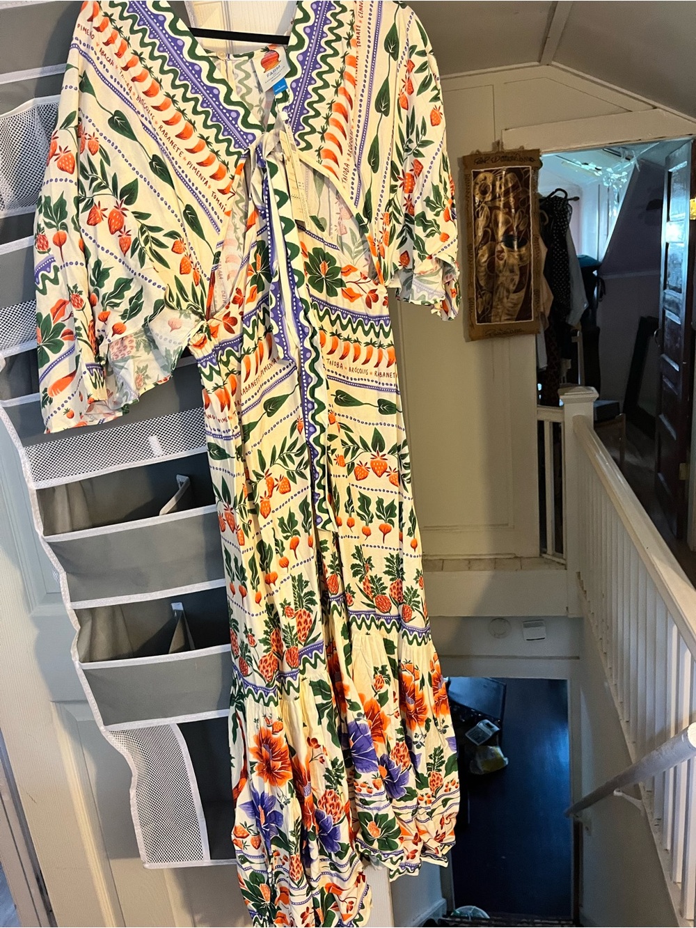 FARM Rio Cream Maxi Dress with Orange and Purple Floral Print